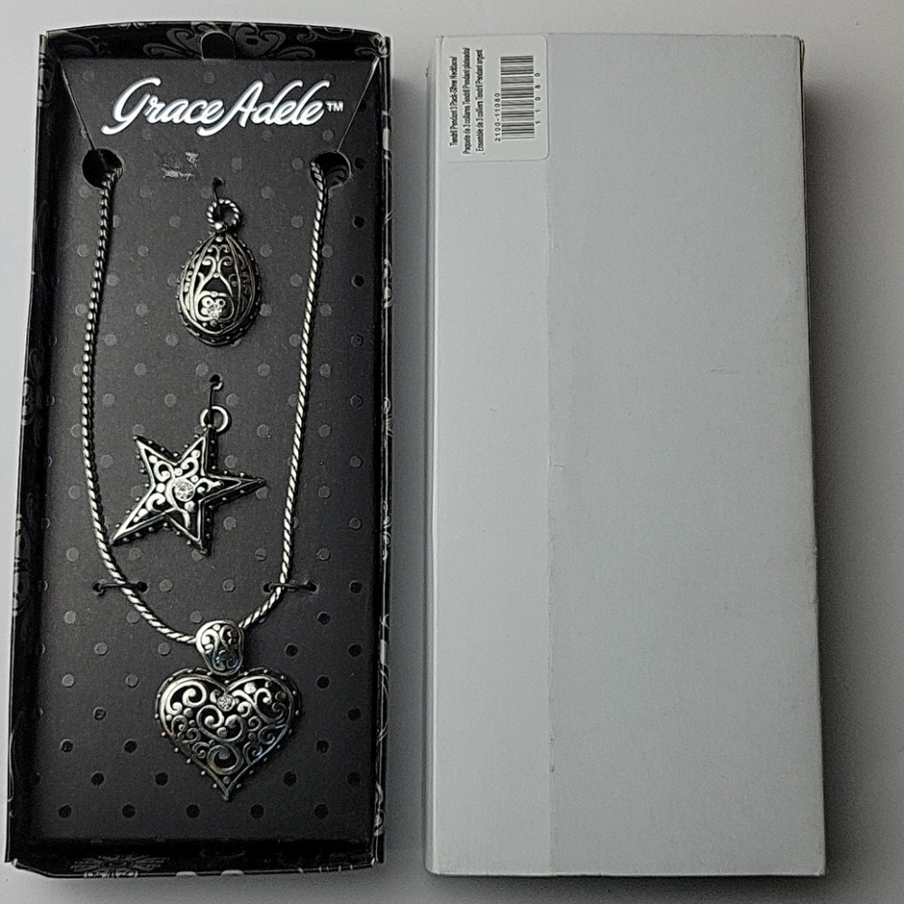 GRACE ADELE Tendril Heart Star Teardrop Charm 18"L